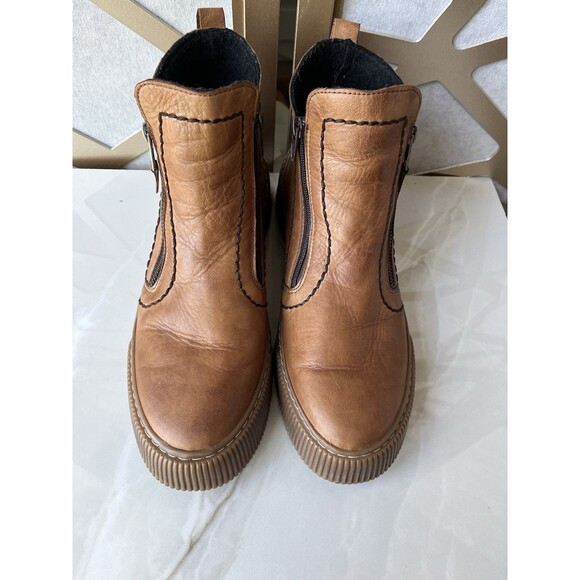 SPRING STEP KELKO Zip Flat Ankle BOOTS Bootie Leather Tan Sz 41 Us 9.5 10 - Picture 9 of 14